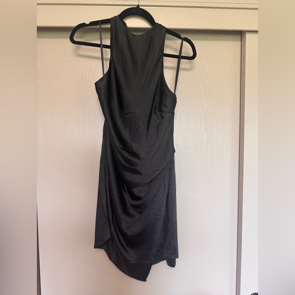 Black High-Neck Satin Cocktail Dress